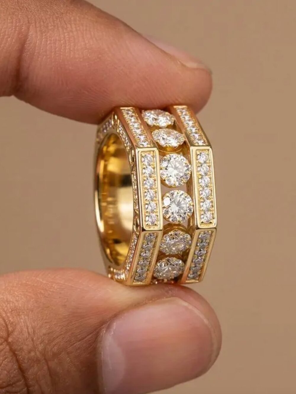 NEW 18k Yellow Gold Diamond Ring Band Eternity Ring Statement Ring